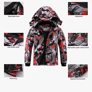 Afilok Waterproof (Lathonly) Kids Ski Jacket Boys Size 8 Camouflage Red